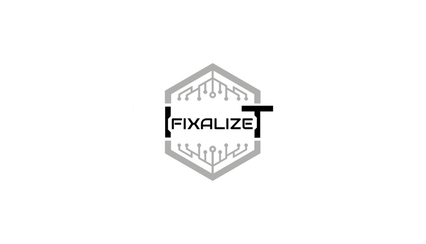 Logo featuring a hexagonal circuit design with the word "Fixalize" in the center, and a bold "T" at the end. The design is in gray and black on a white background.